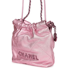 Load image into Gallery viewer, Chanel Mini 22 Bag Pink Metallic Lambskin Lacquered Metal Hardware