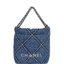 Load image into Gallery viewer, Chanel Mini 22 Bag Blue Stitched Denim Silver Hardware