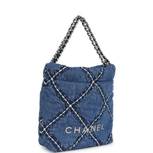 Load image into Gallery viewer, Chanel Mini 22 Bag Blue Stitched Denim Silver Hardware