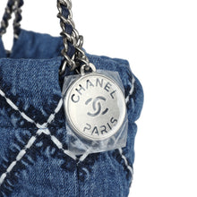 Load image into Gallery viewer, Chanel Mini 22 Bag Blue Stitched Denim Silver Hardware