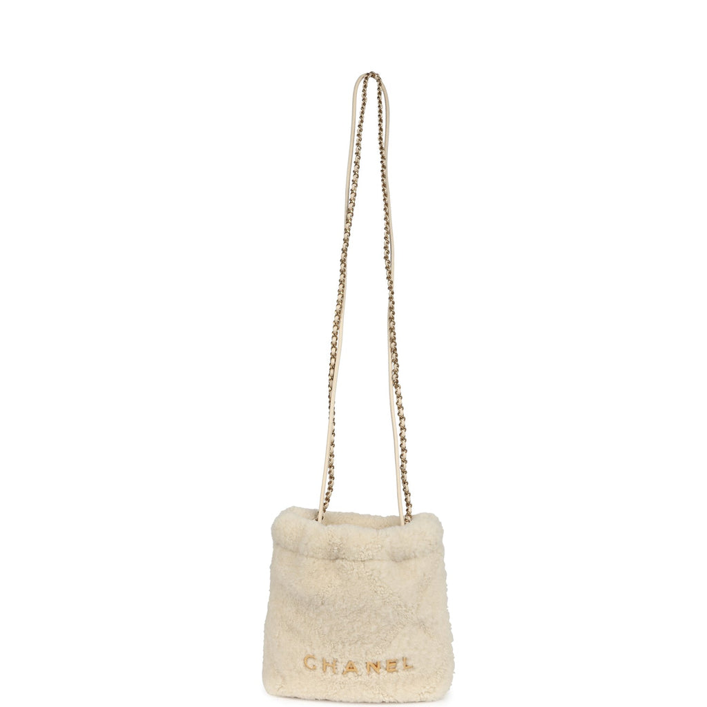 Chanel Mini 22 Bag Ecru Shearling Gold Hardware