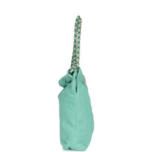 Load image into Gallery viewer, Chanel Small 22 Bag Light Green Washed Denim Gold Hardware