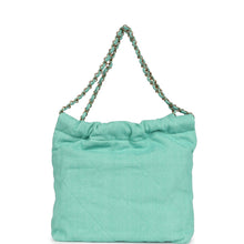 Load image into Gallery viewer, Chanel Small 22 Bag Light Green Washed Denim Gold Hardware