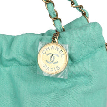 Load image into Gallery viewer, Chanel Small 22 Bag Light Green Washed Denim Gold Hardware