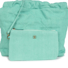 Load image into Gallery viewer, Chanel Small 22 Bag Light Green Washed Denim Gold Hardware