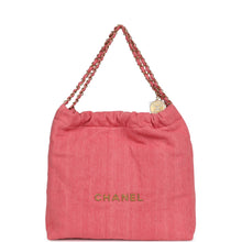 Load image into Gallery viewer, Chanel Small 22 Bag Light Red Washed Denim Gold Hardware