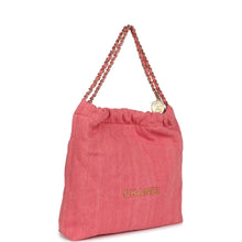 Load image into Gallery viewer, Chanel Small 22 Bag Light Red Washed Denim Gold Hardware