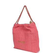 Load image into Gallery viewer, Chanel Small 22 Bag Light Red Washed Denim Gold Hardware