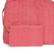 Load image into Gallery viewer, Chanel Small 22 Bag Light Red Washed Denim Gold Hardware