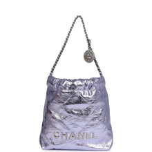 Load image into Gallery viewer, Chanel Mini 22 Bag Purple Metallic Calfskin Brushed Silver Hardware