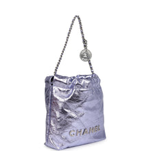 Load image into Gallery viewer, Chanel Mini 22 Bag Purple Metallic Calfskin Brushed Silver Hardware