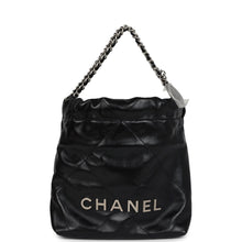 Load image into Gallery viewer, Chanel Mini 22 Bag Black Shiny Calfskin Brushed Silver Hardware