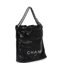 Load image into Gallery viewer, Chanel Mini 22 Bag Black Shiny Calfskin Brushed Silver Hardware