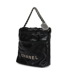 Load image into Gallery viewer, Chanel Mini 22 Bag Black Shiny Calfskin Brushed Silver Hardware