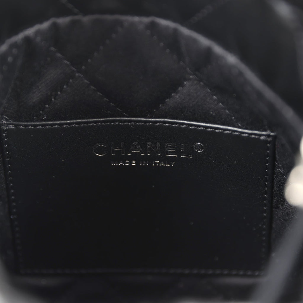 Chanel Mini 22 Bag Black Shiny Calfskin Brushed Silver Hardware