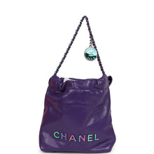 Load image into Gallery viewer, Chanel Mini 22 Bag Dark Purple Lambskin Rainbow Hardware