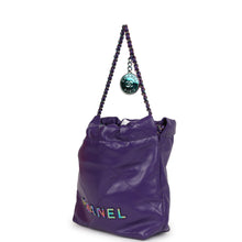 Load image into Gallery viewer, Chanel Mini 22 Bag Dark Purple Lambskin Rainbow Hardware