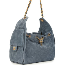 Load image into Gallery viewer, Chanel Small 25 Hobo Bag Blue Suede Antique Gold Hardware