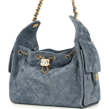 Load image into Gallery viewer, Chanel Small 25 Hobo Bag Blue Suede Antique Gold Hardware