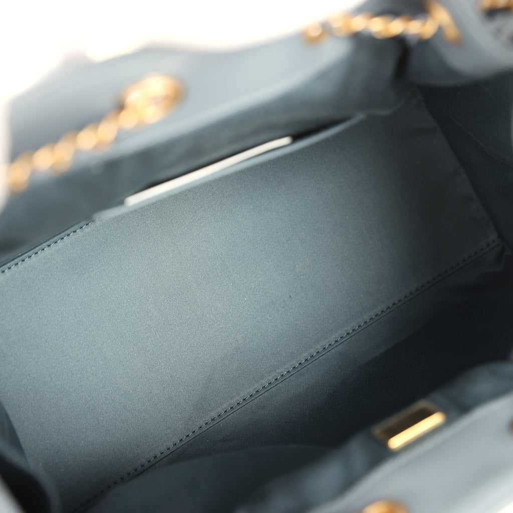 Chanel Small 25 Hobo Bag Blue Suede Antique Gold Hardware