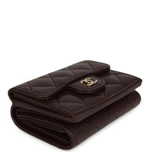 Load image into Gallery viewer, Chanel Small Classic Flap Wallet Dark Brown Shiny Caviar Light Gold Hardware