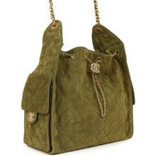 Load image into Gallery viewer, Chanel Medium 25 Hobo Bag Khaki Suede Antique Gold Hardware