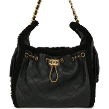 Load image into Gallery viewer, Chanel Small 25 Hobo Bag Black Crumpled Sheepskin and Shearling Antique Gold Hardware