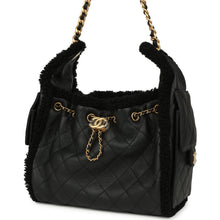 Load image into Gallery viewer, Chanel Small 25 Hobo Bag Black Crumpled Sheepskin and Shearling Antique Gold Hardware
