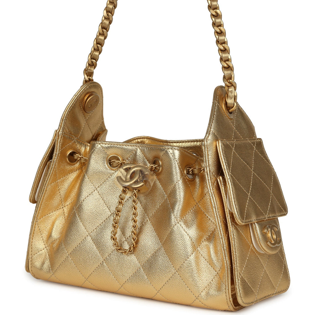 Chanel Mini 25 Hobo Bag Metallic Gold Caviar Caviar Antique Gold Hardware