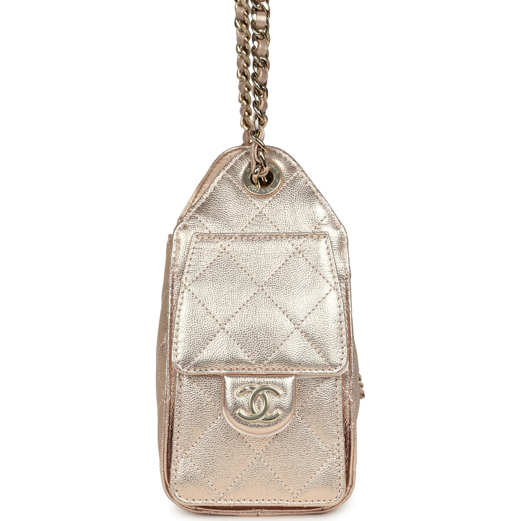 Chanel Mini 25 Hobo Bag Metallic Rose Gold Caviar Caviar Light Gold Hardware