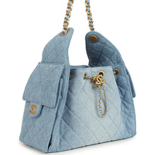 Load image into Gallery viewer, Chanel Small 25 Hobo Bag Light Blue Washed Denim Antique Gold Hardware