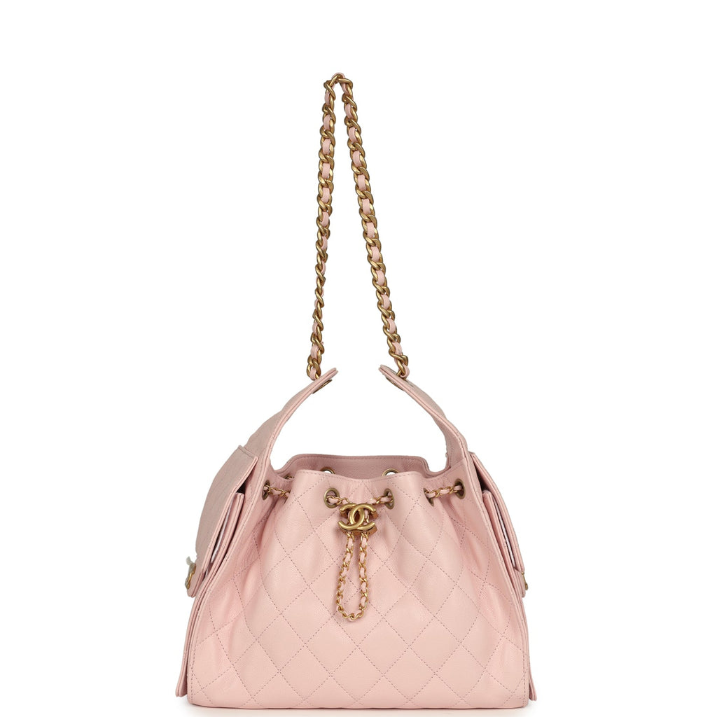 Chanel Small 25 Hobo Bag Light Pink Caviar Antique Gold Hardware
