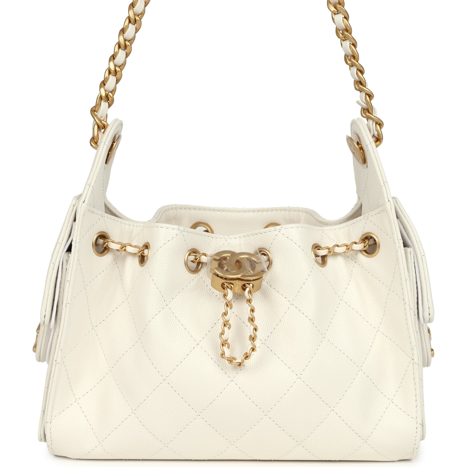 Chanel Mini 25 Hobo Bag White Caviar Antique Gold Hardware