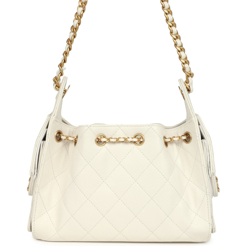 Chanel Mini 25 Hobo Bag White Caviar Antique Gold Hardware