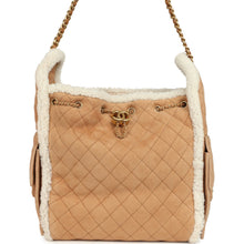 Load image into Gallery viewer, Chanel Medium 25 Hobo Bag Beige Suede and White Shearling Antique Gold Hardware