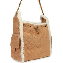 Load image into Gallery viewer, Chanel Medium 25 Hobo Bag Beige Suede and White Shearling Antique Gold Hardware