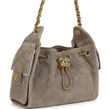 Load image into Gallery viewer, Chanel Mini 25 Hobo Bag Dark Grey Suede Antique Gold Hardware