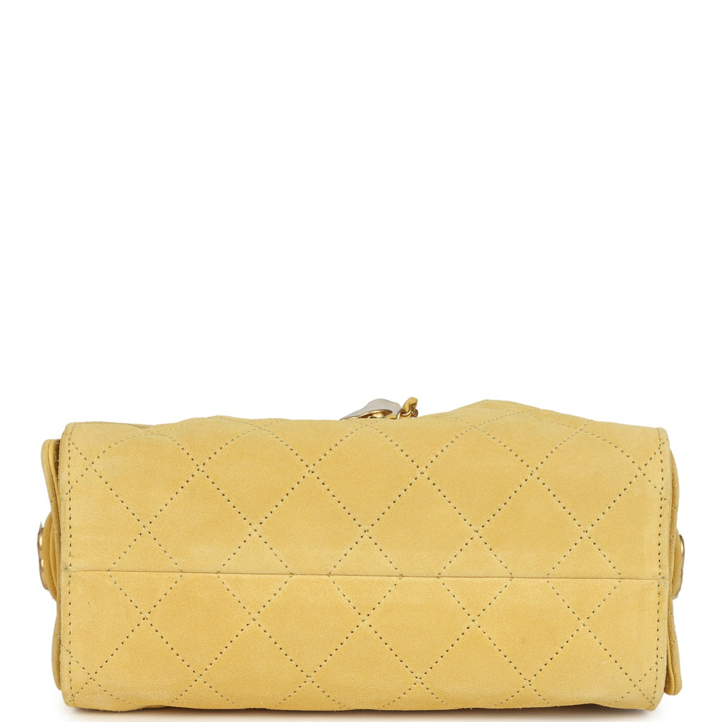 Chanel Mini 25 Hobo Bag Yellow Suede Antique Gold Hardware