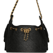 Load image into Gallery viewer, Chanel Mini 25 Hobo Bag Black Washed Denim Antique Gold Hardware