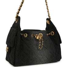 Load image into Gallery viewer, Chanel Mini 25 Hobo Bag Black Washed Denim Antique Gold Hardware
