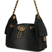 Load image into Gallery viewer, Chanel Mini 25 Hobo Bag Black Washed Denim Antique Gold Hardware