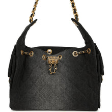 Load image into Gallery viewer, Chanel Small 25 Hobo Bag Black Washed Denim Antique Gold Hardware