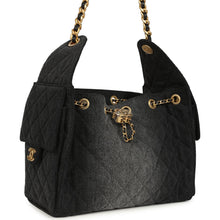 Load image into Gallery viewer, Chanel Small 25 Hobo Bag Black Washed Denim Antique Gold Hardware