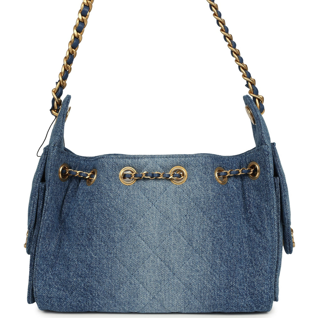 Chanel Mini 25 Hobo Bag Blue Washed Denim Antique Gold Hardware