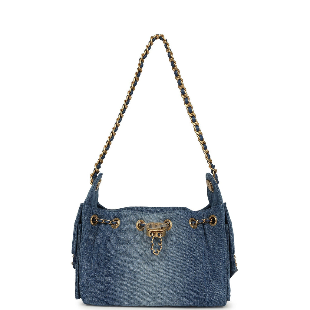 Chanel Mini 25 Hobo Bag Blue Washed Denim Antique Gold Hardware