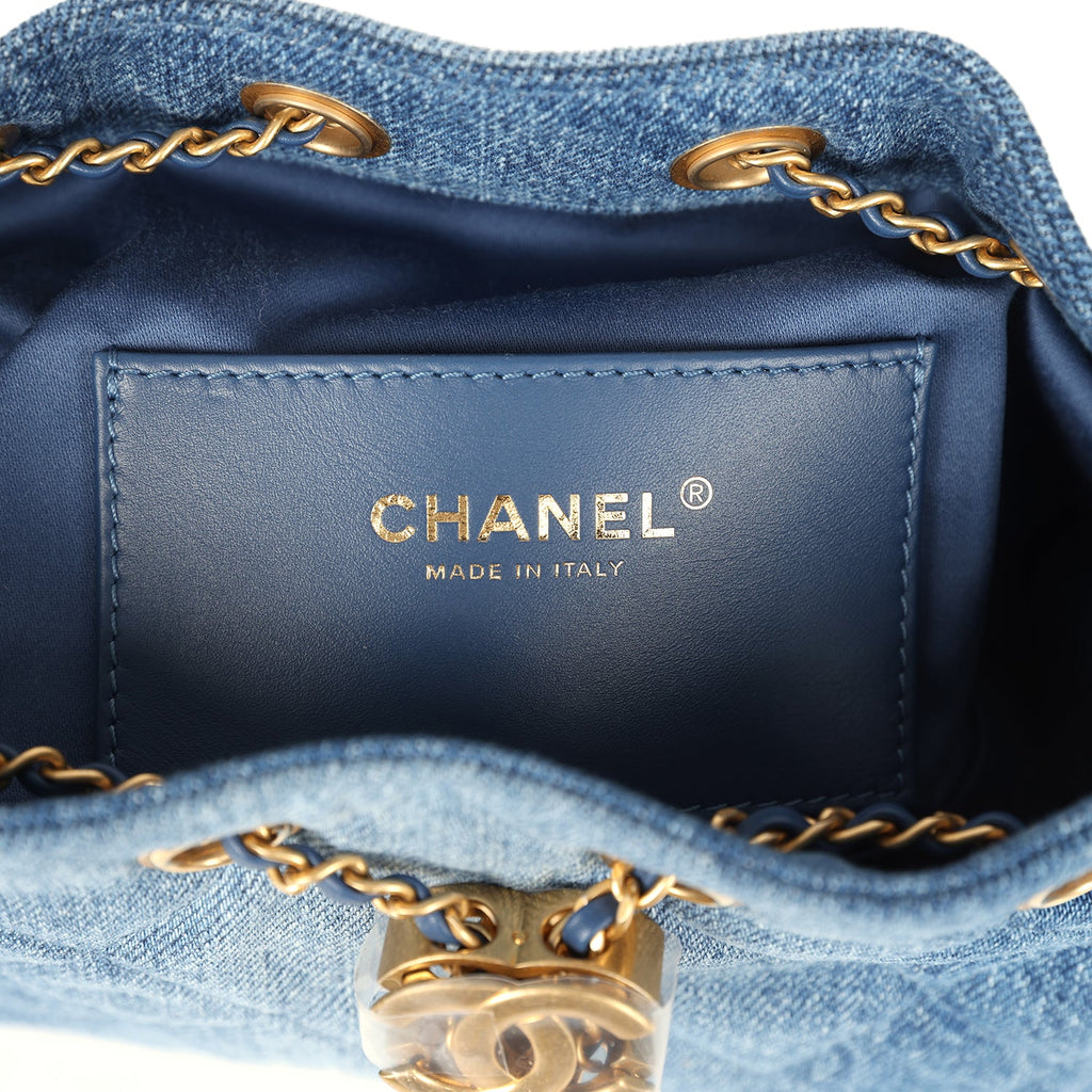 Chanel Mini 25 Hobo Bag Blue Washed Denim Antique Gold Hardware