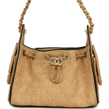Load image into Gallery viewer, Chanel Mini 25 Hobo Bag Beige Raffia and Black Calfskin Antique Gold Hardware