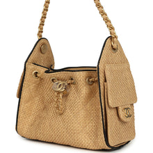 Load image into Gallery viewer, Chanel Mini 25 Hobo Bag Beige Raffia and Black Calfskin Antique Gold Hardware