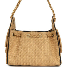 Load image into Gallery viewer, Chanel Mini 25 Hobo Bag Beige Raffia and Black Calfskin Antique Gold Hardware