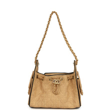Load image into Gallery viewer, Chanel Mini 25 Hobo Bag Beige Raffia and Black Calfskin Antique Gold Hardware